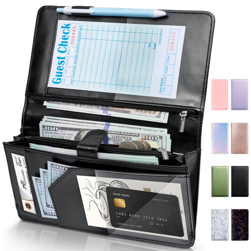 Forvencer Server Book High Volume, Expandable Waitress Book with 2 Zipper & Magnetic Pocket,5"×9", Server Books for Waitresses, Waitress Accessories, Fits Guest Checkbook, Waitress Apron (Black)