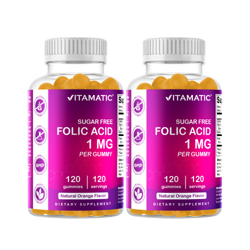 Vitamatic Folic Acid Gummies 1000 mcg (1 mg) – Essential Prenatal Vitamin B9 for Mom & Baby – 120 Vegan Gummies per Bottle – 2 Pack-1765343208