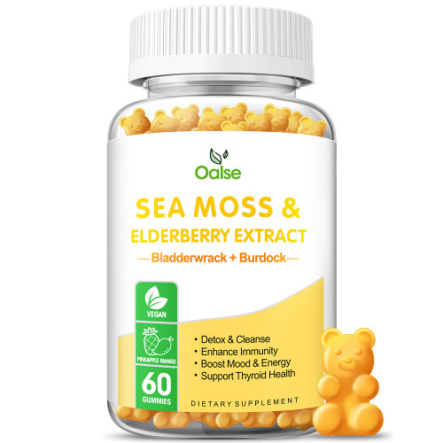 Sea Moss Gummies for Adults and Kids, 2000mg Raw Seamoss, Bladderwrack, Burdock Root, Elderberry, Pepper, Vitamin C & D3, Zinc Supports Immune System & Boost Energy (1-Pack)