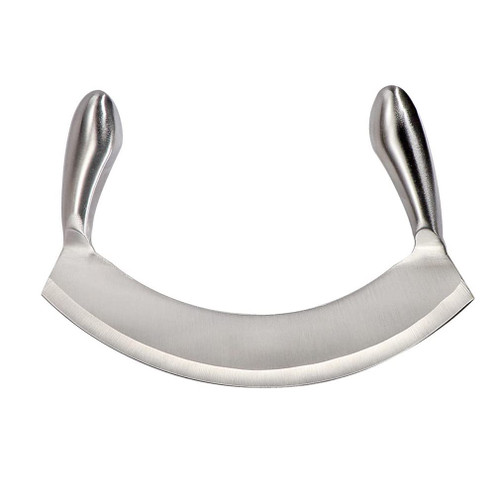 ROQILA 8.7 Inch Stainless Steel Mezzaluna Knife - Salad Chopper Rocker Pizza Cutter Rocker Knife Curved Blade Sharp Blade Double Handle Fruit Vegetable Mincing Knife