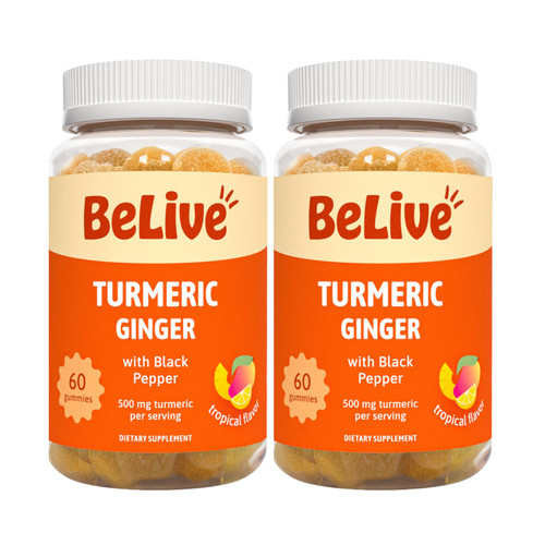 BeLive Turmeric Curcumin with Black Pepper & Ginger - 500 mg of Turmeric and Ginger Supplement for Immune Support, Healthy Skin, and Joint Health - Tropical Flavor | 60 Count-1765344010
