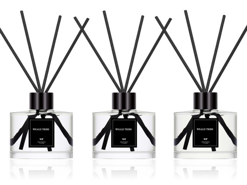 Reed Diffuser Set of 3 for Bathroom Air Fresheners, Oil Diffuser Sticks | Fresh Linen, Ocean, Eucalyptus & Mint Scent(1.7 fl oz Each Pack) Fragrance with 12 Sticks Defusers | Shelf Decor