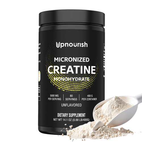 UpNourish Micronized Creatine Monohydrate Powder 400 G - Unflavored Vegan for Pre Workout, Muscle Building Pure Women and Men Instantized Supplement, 80 Servings 14.1096 Ounce