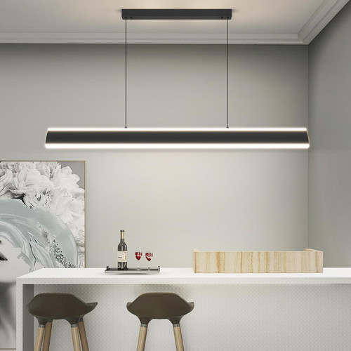 Matven Linear Pendant Lights Kitchen Island, Dimmable LED Chandeliers for Dining Room, Modern Billiard Room Pool Table Light Ceiling Pendant Lamp for Bar Office, Black, Adjustable Height-1765344761