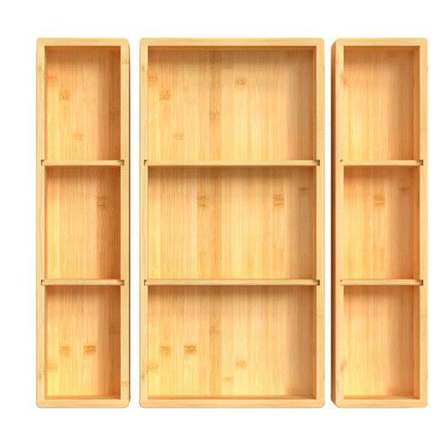 DUJEN Bamboo Drawer Organizer 12.5'' X 12.5'' X 2'', Adjustable 3 Individual Junk Drawer organizer for Bathroom and Kitchen, Wood Drawer Tea Organier Boxes for Silverware, Make up and Tea Bag