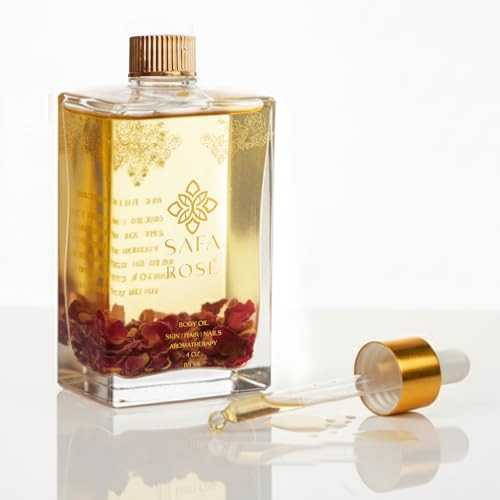 SAFA Rosé Oil - Organic Rose Essential Oil for Face, Body, Hair, Nails & Aromatherapy | After Shower Body Oil | Skin Moisturizer - Natural Scented Perfume for Women - 4 Fl Oz-1765345883