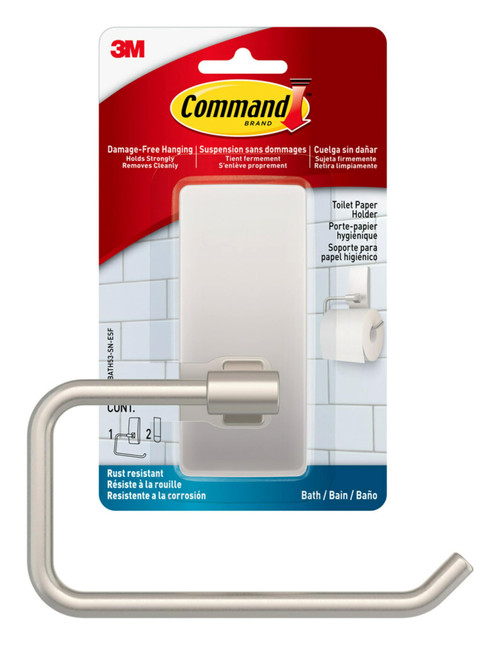 Command Toilet Paper Holder Satin Nickel with Water Resistant Command Strips, Rust Resistant Bathroom Organizer Command Toilet Paper Holder Satin Nickel with Water Resistant Command Strips, Rust Resistant Bathroom Organizer