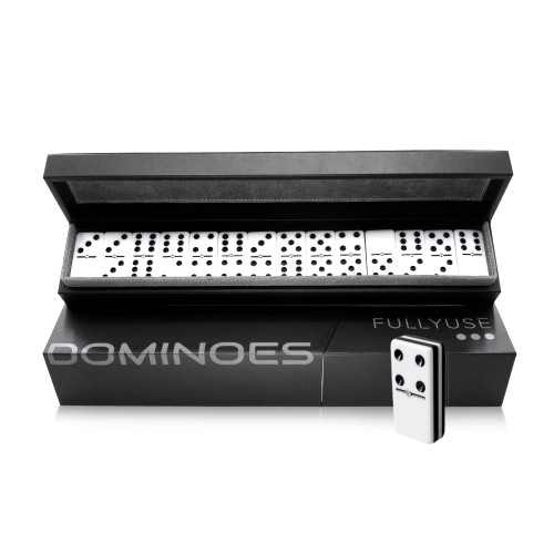 Premium Dominos Set for Adults - Double six Professional Tile Games with Spinners and Storage Case, Black and White Set with Acrylic Tiles Jumbo Size 4 Layers-1765346231