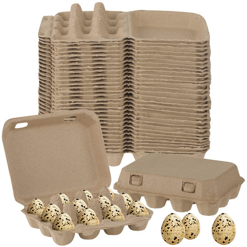 60 Pcs Quail Egg Cartons Paper Pulp Basket A Dozen Paper Crates Blank Cardboard Quail Egg Holder Container Reusable Storage Tray for Home Kitchen Refrigerator Farmhouse(3 x 4 Square,Gray)-1765346356
