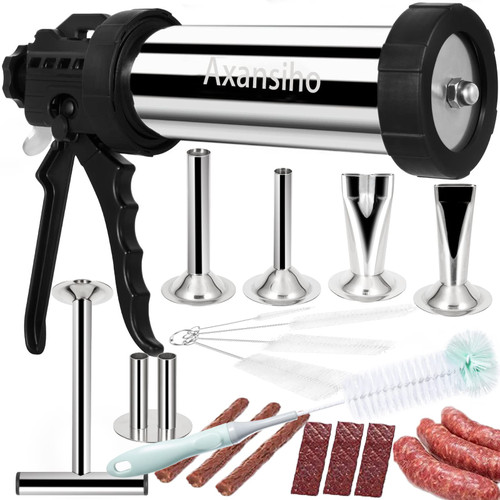 Stainless Steel 2.1 LB Large Capacity Jerky Gun Kits, Professional Jerky Maker, Jerky Shooter Cannon, Beef Stick Gun, Sausage Stuffer, Meat Gun with 5 Nozzles 5 Brushes & 1 Meat Pusher, Gift for Mom-1765346470