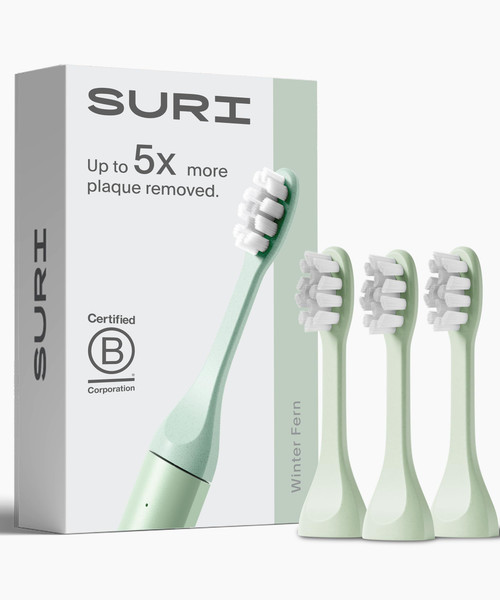 SURI Recyclable Plant-Based, Electric Toothbrush Heads - Built-in Tongue Scraper, Long Lasting Replacement Heads | Compatible Only Sonic Electric Toothbrush - Winter Fern, Pack of 3