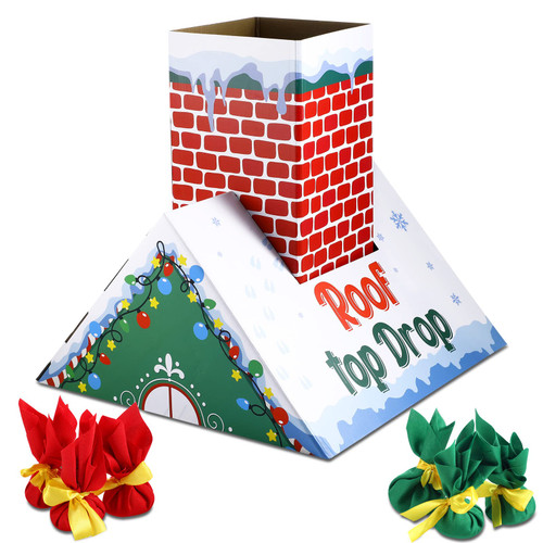 Eaasty Christmas Bean Bag Toss Drop Game Cardboard Chimney Cornhole Set Christmas Party Games with 6 Toss Bags for Outdoor Lawn Adults Family