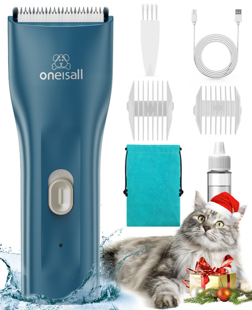 oneisall Pet Clipper for Cat Matted Hair, Pet Shaver for Cats Quiet Pet Clippers Waterproof Cordless Cat Clippers for Matted Hair Long Hair with Storage Bag (Green)