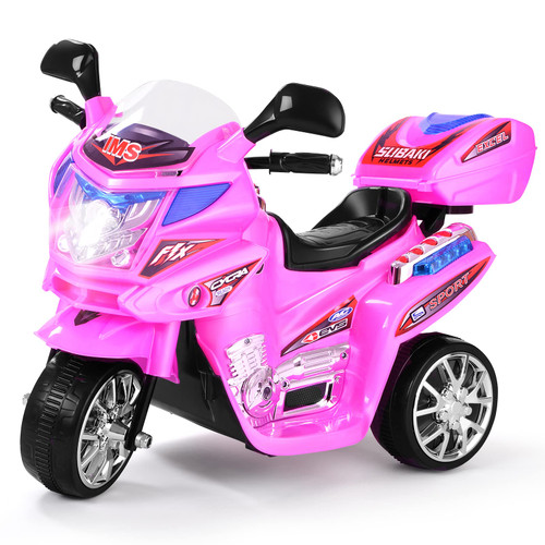 HONEY JOY Pink Kids Motorcycle, 6V Motorcycle for Kids, LED Headlights, Music, Pedal, Storage Trunk, Horn, 3-Wheeler Ride On Motorcycle, Gift for Boys Girls(Pink)