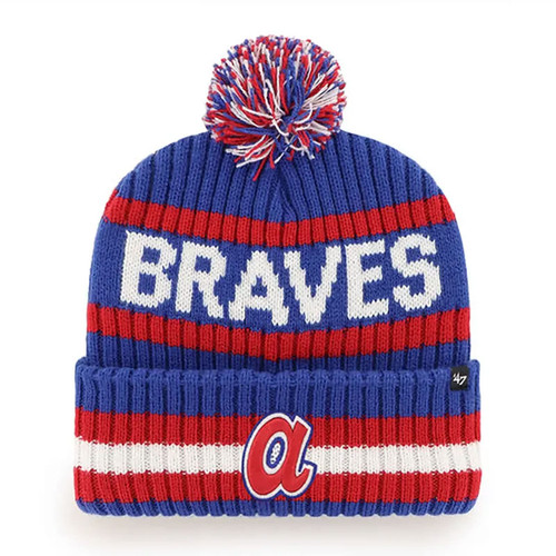 47 Atlanta Braves Mens Womens Cooperstown Bering Cuff Knit Stretch Fit Royal Blue Team Color Logo Beanie-1765348701
