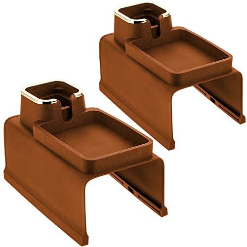 2 Pcs Couch Cup Holder Tray Silicone Anti-Spill Anti Slip Sofa Armrest Drink Holder Weighted Couch Caddy Recliner Arm Table for Remote Controls, Phones, Cups and Snacks (Brown)