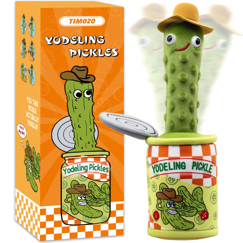 Timozo Yodeling Pickle, Talking Yodeling Toy Repeats What You Say, Singing Pickle Plush Toys - Rechargeable Twisted Mimicking Toy Singing Dance, Funny Prank Novelty Gag Gift for Adults & Kids