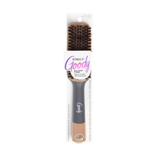 Goody Detangle It Boar Bristle Hair Brush, Use as a Detangling or Styling Brush, Conditions & Boosts Shine, Helps Tackle Knots & Reduce Frizz, For Wet or Dry Hair, Brown/Grey