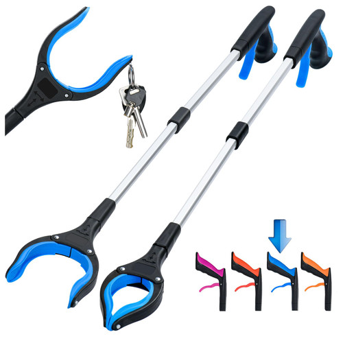 2-Pack Grabber Reacher Tool,32 Inch Foldable Reacher Grabber Pickup Tool with Strong Grip Magnetic,360°Rotating Anti-Slip Jaw,Trash Claw Grabber Tool,Grabbers for Seniors for Outdoor & Indoor (Blue)