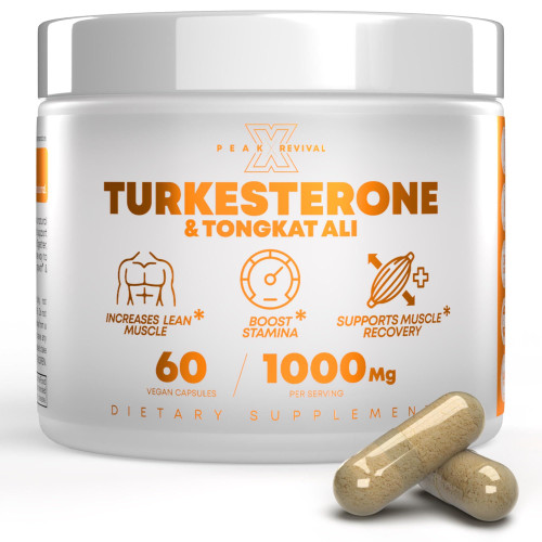 Peak Revival-X Turkesterone & Tongkat Ali 1000mg Supplement - 500mg Ajuga Turkestanica Per Serving Increase Stamina, Lean Muscle Growth & Recovery - Made in The USA (60 Capsules)