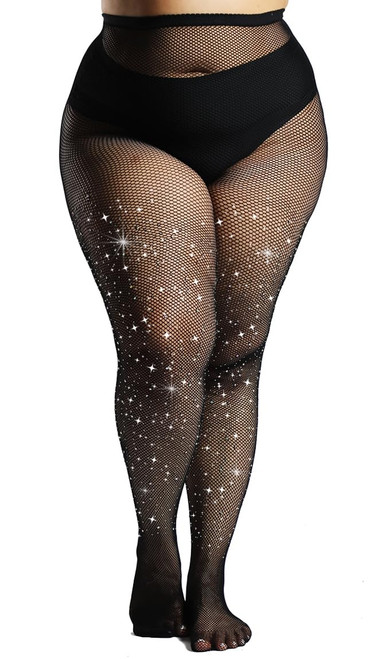 MERYLURE Indestructible Ultra Sparkly Tights for Women, Rhinestone Fishnet Party Stockings for Women, Jeweled Plus Size
