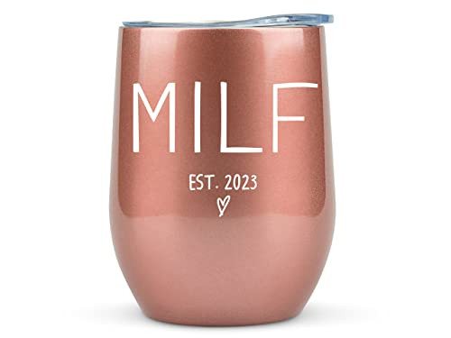 Kluubi New Mom Gifts 2023 - 12oz Wine/Coffee Tumbler - Funny MILF Gift for First Time Mom, Women, Baby Shower, Mother's Day