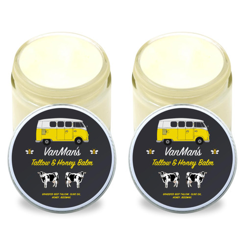 Vanman's Tallow and Honey Balm With No Added Scent (2 Pack) - Beef Tallow Face Moisturizer with Grass-Fed/Finished Beef Tallow for Skin, Organic Raw Honey and Beeswax, Cold Pressed Olive Oil - 2 oz