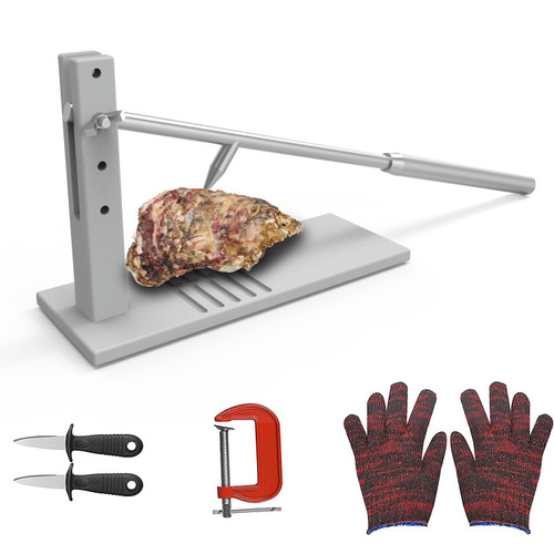 Koconic Heavy Duty Oyster Shucker Tool Kit – Stainless Steel Clam Opener Machine with 5 Height Settings, 2 Shucking Knives, Glove & G-Clamp for Safe and Easy Shellfish Opening at Home or Buffet