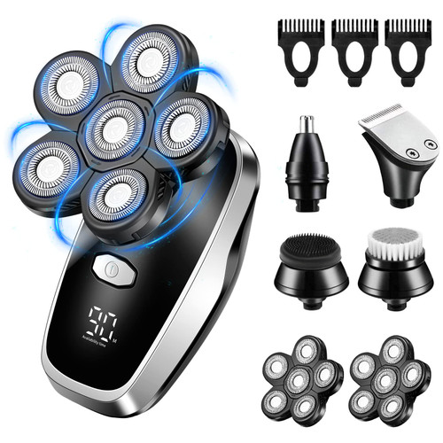 YHAYHO Head Shavers for Bald Men Rotary Electric Razor Cordless Electric Shaver Rechargeable Head Shaver Waterproof Mens Head Razor Multifunctional Shaving Grooming Kit for Balder (Black)