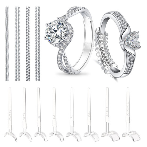 12-Pack Ring Size Adjuster for Loose Rings, 2 Style 12 Sizes Silicone Invisible Ring Sizer Reducer Tightener Guards for Men Women Make Ring Smaller Without Resizing