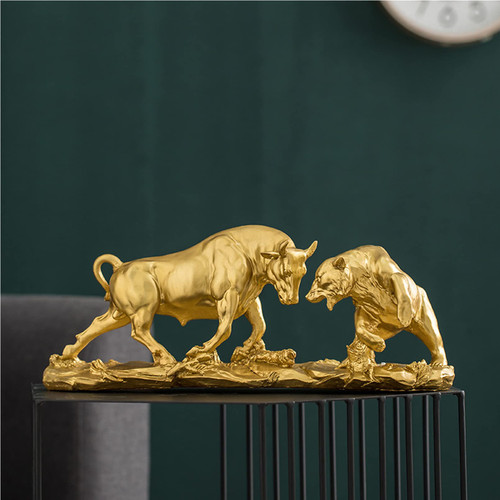 AETVRNI Bull and Bear Statue 15.7" L -Wall Street Bull Statue -Sculptures- Unique Decor for Financial Professionals,Gold