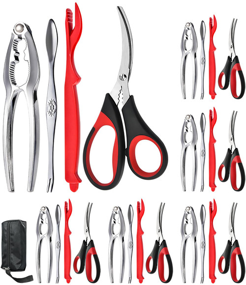 Crab Crackers And Tools, Crab Leg Cracker Tool Set Of 6 Includes 6 Lobster Crackers, 6 Seafood Forks, 6 Crab Knifes, 6 Crab Scissors, Crab Crackers And Seafood Tools