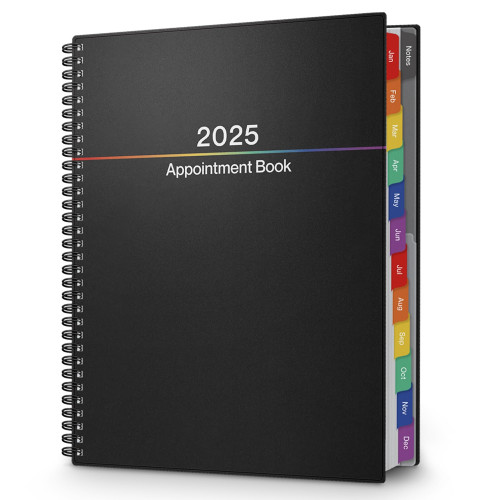 Dunwell Appointment Book 2025 8.5x11 (Colorful), Jan to Dec 2025, Large Daily Weekly Planner with Monthly Tabs, 15-Minute Quarter-Hourly Schedule Book