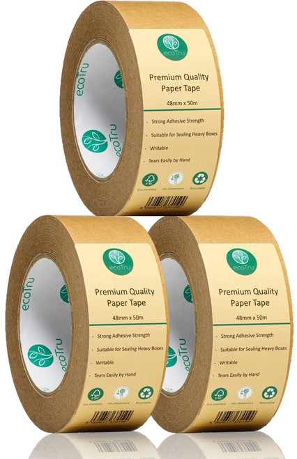 ecotru Ultra Strong Kraft Paper Packing Tape, Heavy Duty Brown Packing Tape for Box & Carton Sealing Packaging Shipping Moving & Masking, Eco Friendly Biodegradable Printable, 2Inch x 55Yard, 3 Rolls