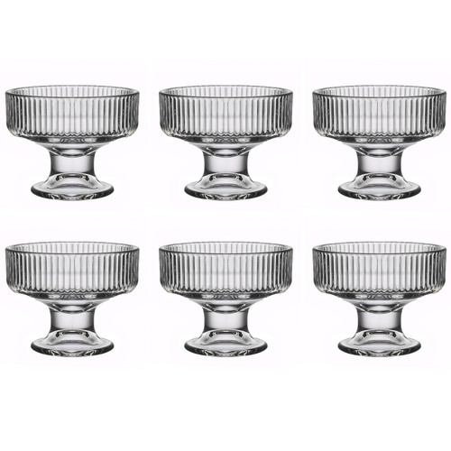 binsakao Glass Ice Cream Bowl Set of 6, Small Clear Mini Footed Dessert Cups for Fruit Pudding Trifle Parfait Sundae Nuts Cocktail Drinks Party (6.3 oz, Ribbed)