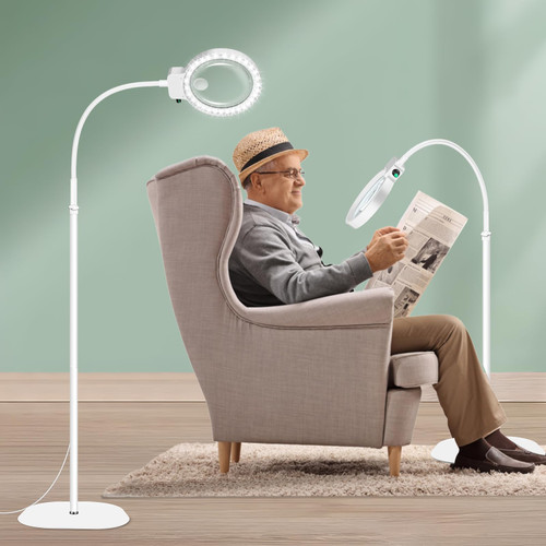 10X 30X Large Magnifying Glass with Light and Stand, 36 LED Flexible Gooseneck Floor Magnifying Lamp, Adjustable Brightness Large Lighted Magnifiers for Reading,Sewing,Crafts,Painting,DIY,White-1765514836