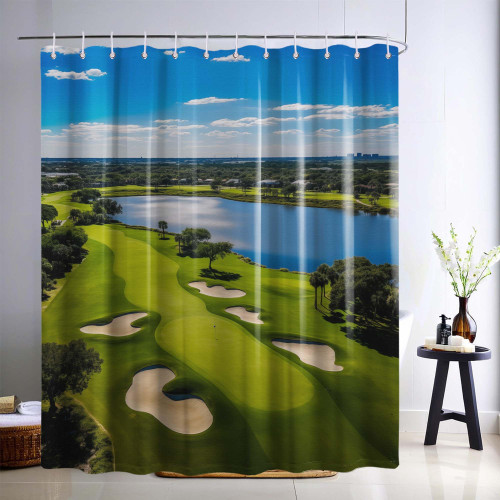 Yieldeer Mens Golf Shower Curtain Sports Blue and Green Bathroom Decor Sky Clouds Bath Curtain, Waterproof Cloth Fabric with Hooks, 72x72 inch