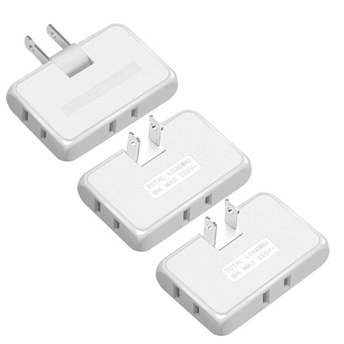 3 Pack AC Flat Wall Outlet Extender,3 Way 2 Prong180 Degree Portable Swivel Wall Tap Plug,Ultra Thin Folding Electrical Outlet Splitter (Easy Install),Type A,White-1765517053