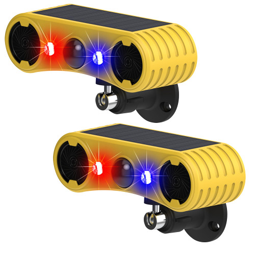 QXMH Solar Outdoor Motion Sensor Alarm - Dog Barking&Gunshot Sound Alarm, 2 * 129dB Loud Noise Maker, 4 Modes, Red&Blue Motion Activated Strobe Light for Family Security (2 Pack)-1765517086