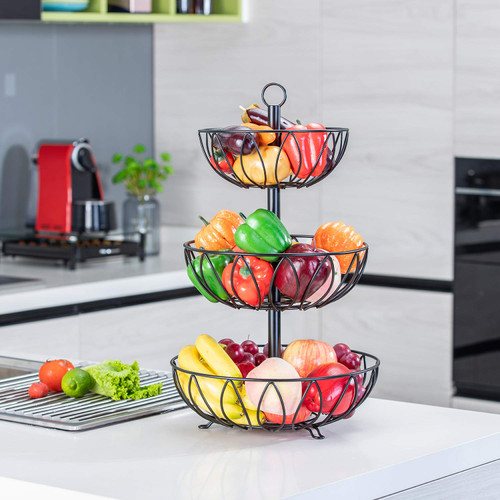 Rice rat 3-Tier Fruit Bowl Metal Wire Fruit Basket Bread Vegetable Organizer Storage Organizer Black Cast Iron Rice rat 3-Tier Fruit Bowl Metal Wire Fruit Basket Bread Vegetable Organizer Storage Organizer Black Cast Iron