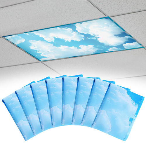 8 Pcs Fluorescent Light Covers with 10 Strong Magnets - Light Filter for Ceiling Light Classroom Office Hospital to Eliminate Harsh Glare Reduce Headache, Flame Retardant Fabric, 4 x 2 FT, Cloud-1765517437