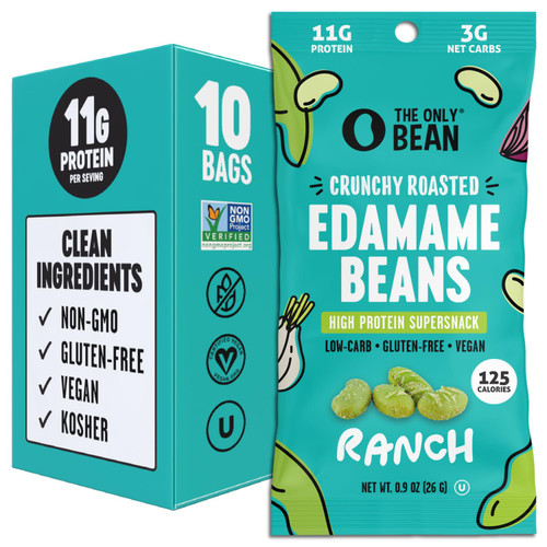 The Only Bean High Protein Snacks, Healthy Snacks for Adults and Kids, Vegan and Low Carb Snacks, Individual Gluten Free Keto Snacks - Edamame Beans Snack (Ranch) - 0.9oz (Pack of 10)