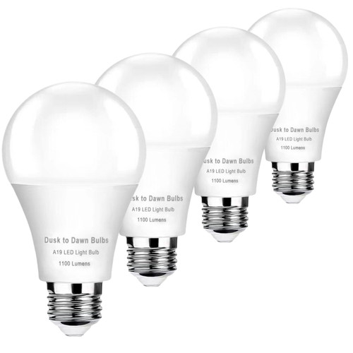 4-Pack Dusk to Dawn Light Bulbs Outdoor 75 Watt Equivalent, Automatic On/Off Sensor LED Bulb, 10W Daylight 5000K,1100 Lumen, A19 E26 Bulbs Photocell for Wall lamp Porch Garage Yard Light(Non-dimmable)-1765518646