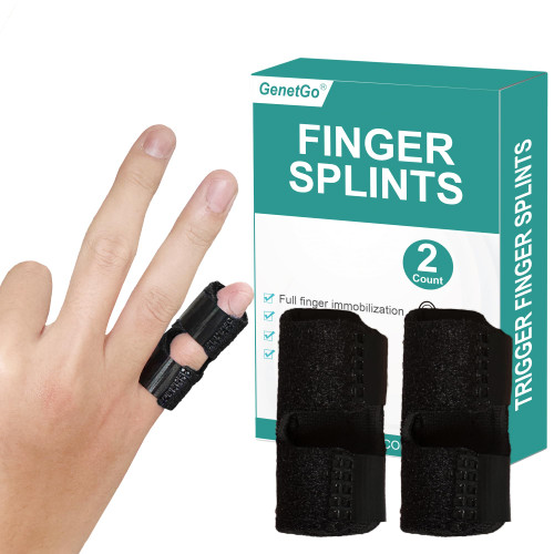 GenetGo Small Trigger Finger Splint - 2 Pack Pinkie Finger Brace for Broken Finger, Knuckle Immobilization for Arthritis Pain, Sport Injuries (Black)