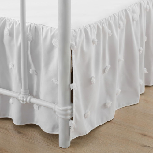 Tufted Bed Skirt Queen Size, Ruffled Bed Skirts with Split Corners, Queen Bed Skirt 16 Inch Drop Dust Ruffle with Platform, Boho, White, 16'' Queen