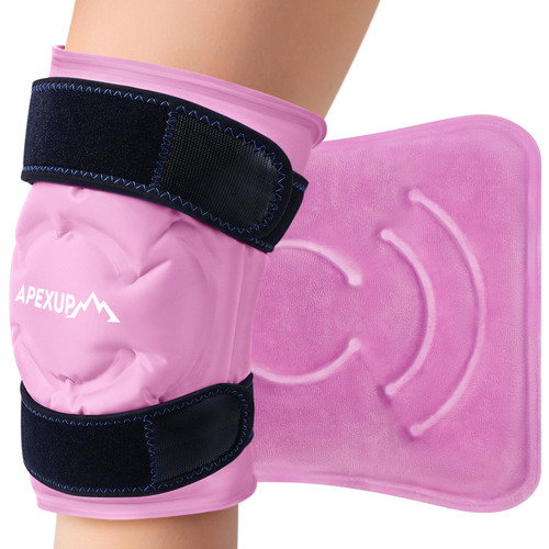 APEXUP Ice Pack for Knee Pain Relief, Large Reusable Wrap After Surgery, Flexible Gel Cold Pack for Injuries, Pain Relief for Back, Shoulder, Elbow, Ankle and Leg (Pink, L, 1PK)-1765519925
