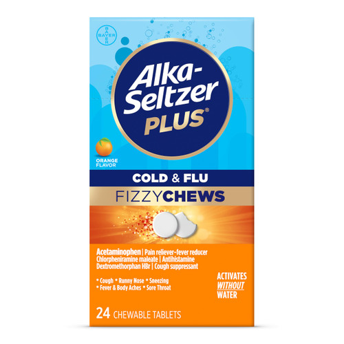 Alka-Seltzer Plus Cold & Flu FizzyChews, No Water Needed, On The Go Cold Medicine for Adults, Orange Flavor, 24 Count-1765520244