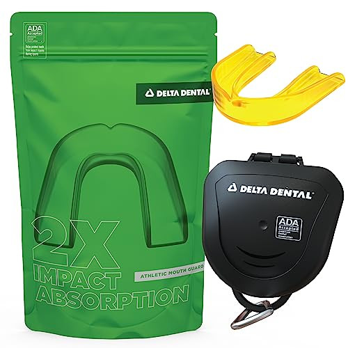 Delta Dental Athletic Sports Mouth Guard - ADA Accepted - 2X The Impact Absorption - Works with Braces 1 Pack No Strap (Adult, Yellow No Strap) Delta Dental Athletic Sports Mouth Guard - ADA Accepted - 2X The Impact Absorption - Works with Braces 1 Pack No Strap (Adult, Yellow No Strap)