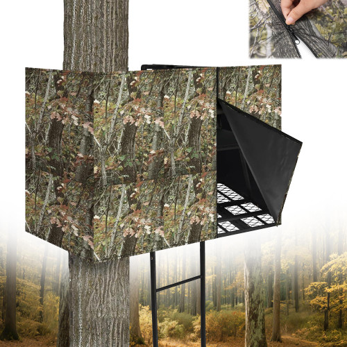 SFNSM 103"X37.5" Hunting Tree Stand Blinds for Deer Hunting Universal Camo Tree Ladder Stand Blind Kit with Zipper and 2 Pockets Tree Stand Cover for Hunting Deer, Elk, Hunting Blind & Accessories