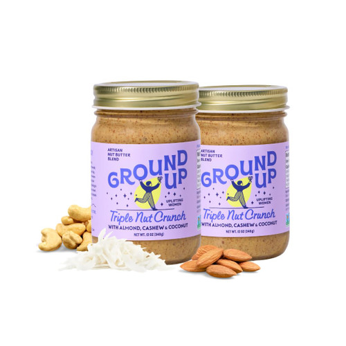 Ground Up Almond & Cashew Nut Butter - Triple Nut Crunch - Peanut-Free, Dairy-Free, Gluten-Free, Vegan - 2 Jars 12oz